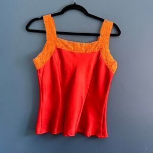 Y2K Going Out Top Women's Size Petite Small Victor Carlini Orange Lace Satin‎